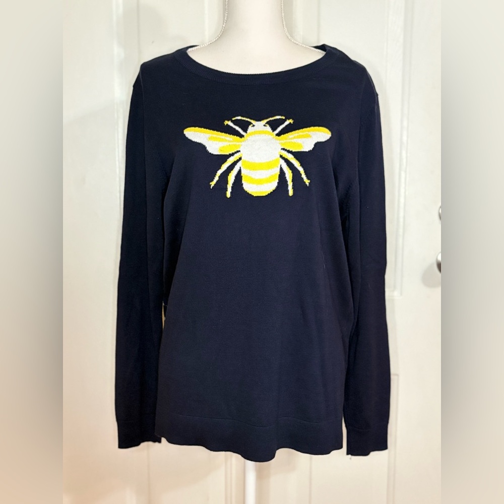 crown & ivy navy crewneck sweater with yellow bee